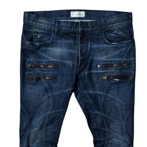 Faith Connexion | Balmain Style | Distressed | Running | Indigo Biker Jeans